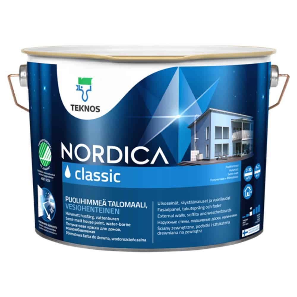 NORDICA CLASSIC TEKNOS, Краска полуматовая фасадная по дереву  База 3 9л (НОРДИКА КЛАСИК ТЕХНОС), Финляндия