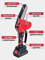 Пила цепная аккумуляторная STOHF RS-775 со смазкой цепи (2 АКБ 2 А/ч, шина 15 см, кейс), фото 2