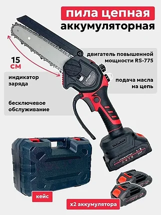 Пила цепная аккумуляторная STOHF RS-775 со смазкой цепи (2 АКБ 2 А/ч, шина 15 см, кейс), фото 2