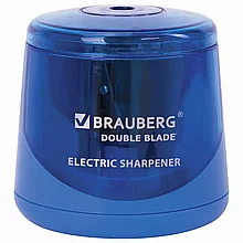 Точилка электрическая BRAUBERG DOUBLE BLADE BLUE, двойное лезвие, питание от 2 батареек AA