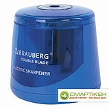 Точилка электрическая BRAUBERG DOUBLE BLADE BLUE, двойное лезвие, питание от 2 батареек AA, фото 2