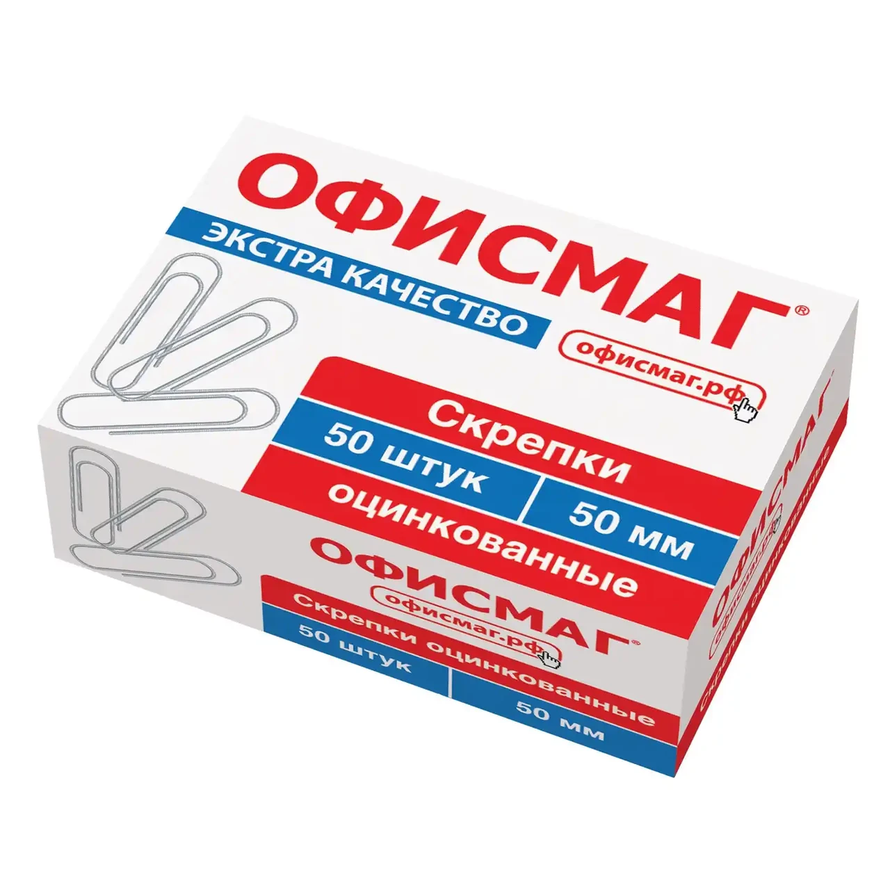 Скрепки большие ОФИСМАГ 50 мм оцинкованные 50 шт
