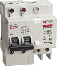 Дифференциальный автомат АД-2 25А/30мА (хар. C, AC, электронный, защита 270В) 4,5кА EKF PROxima