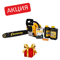 Бензиновая цепная пила CHAMPION А362-18, 2,6 кВт., 61,5 см.куб., 18", 0,325-1,5-72 + подарок