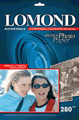 Фотобумага Lomond SuperGlossy односторонняя A4, 280 г/м, 20 л. (1104101)