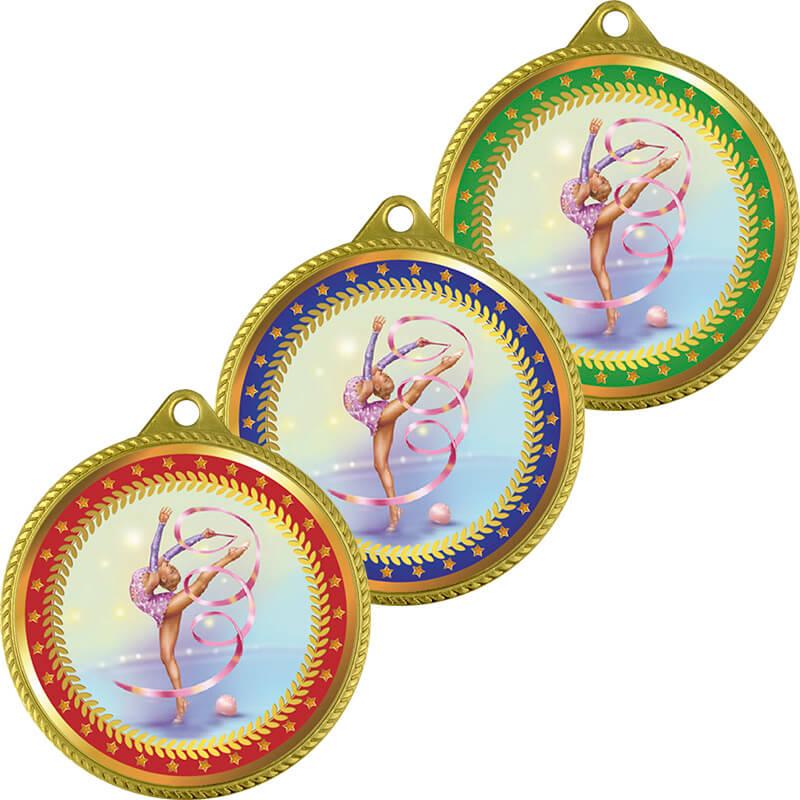Медаль художественная гимнастика зеленая 5,5 см, без ленты , 3999-009-005