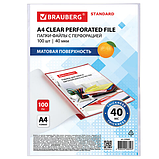 Папки-файлы перфорированные А4 BRAUBERG "STANDARD", КОМПЛЕКТ 100 шт., матовые, 40 мкм, 229660, фото 2