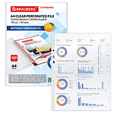 Папки-файлы перфорированные А4 BRAUBERG "STANDARD", КОМПЛЕКТ 100 шт., матовые, 40 мкм, 229660, фото 4