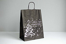 Крафт-пакет с кр.ручкой 260х150х350 С Новым годом, елка, черный внутри крафт + белый