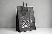 Крафт-пакет с кр.ручкой 350х150х450 С Новым годом, елка, черный + белый