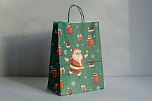Крафт-пакет с кр.ручкой 260х150х350 Санта на зеленом