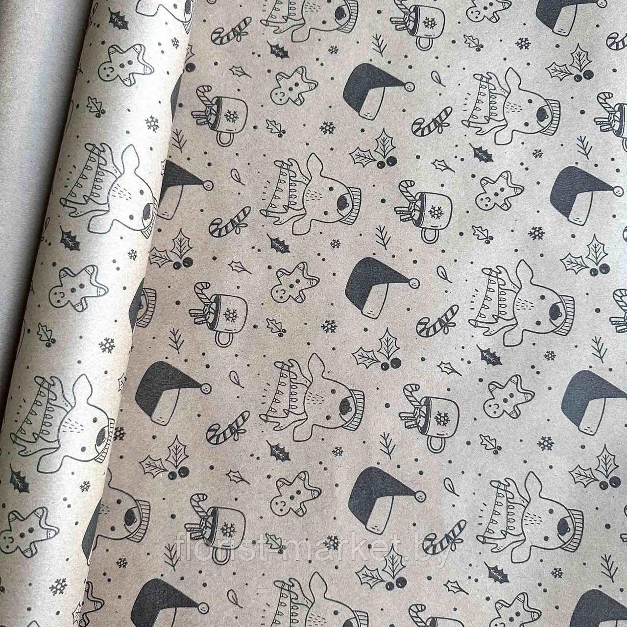 Крафт-бумага "Рождественская", 60 см*10 м