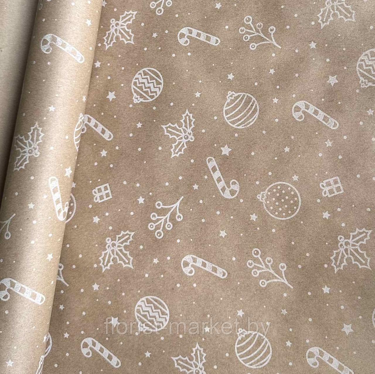 Крафт-бумага "Новогодние мотивы", 60 см*10 м, белый