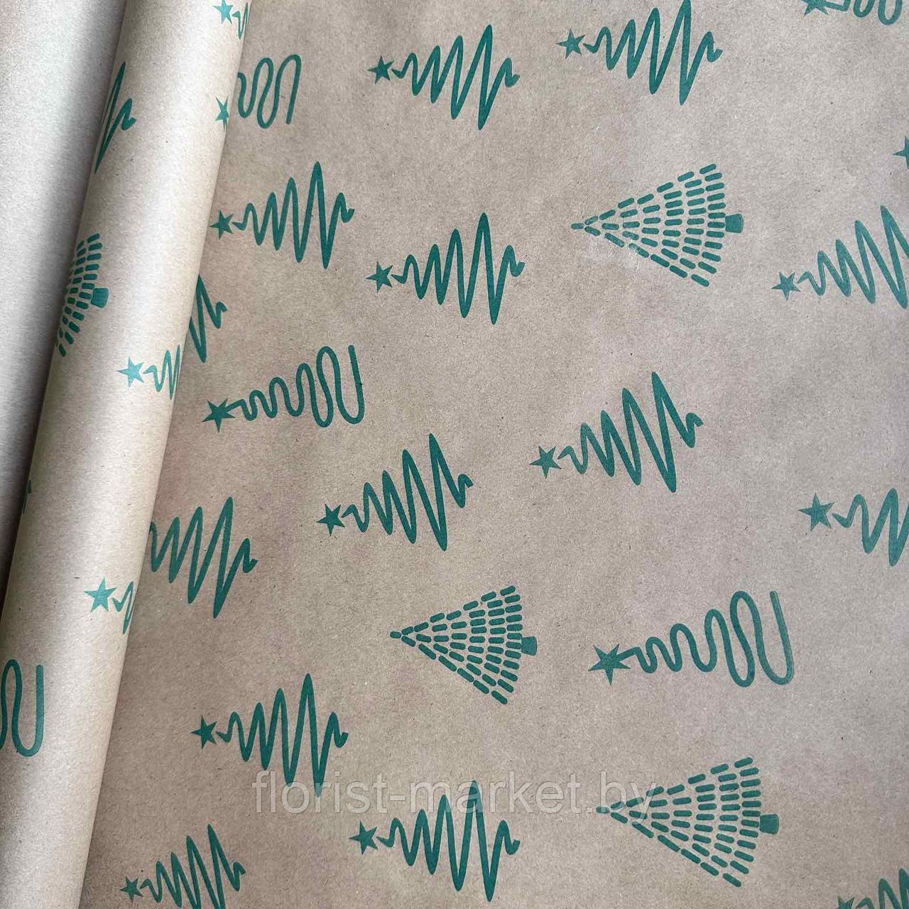 Крафт-бумага "Елочки", 60 см*10 м, зеленый