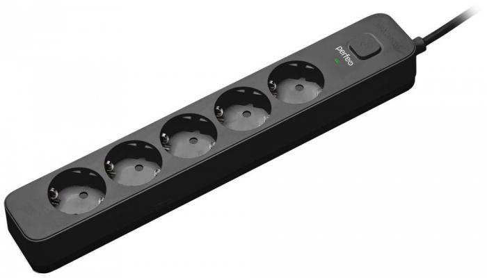 Сетевой фильтр удлинитель PERFEO PF C3964 POWER STREAM 5 розеток 1,5 м - черный