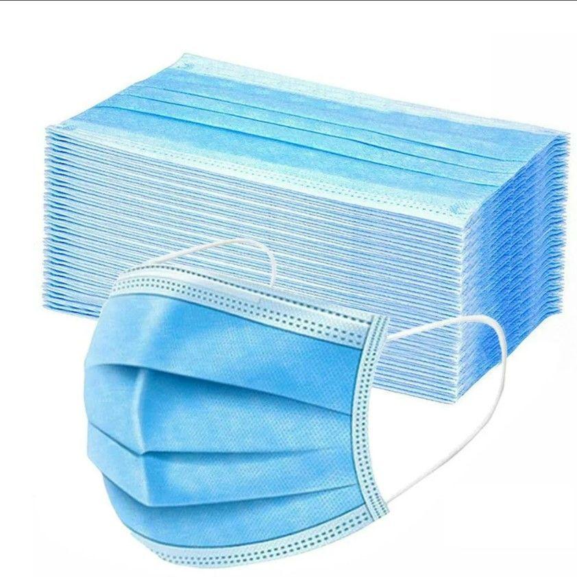 Маска 3-х слойная одноразовая голубая (на резинках) 50 шт/упак, артикул: Мор-б