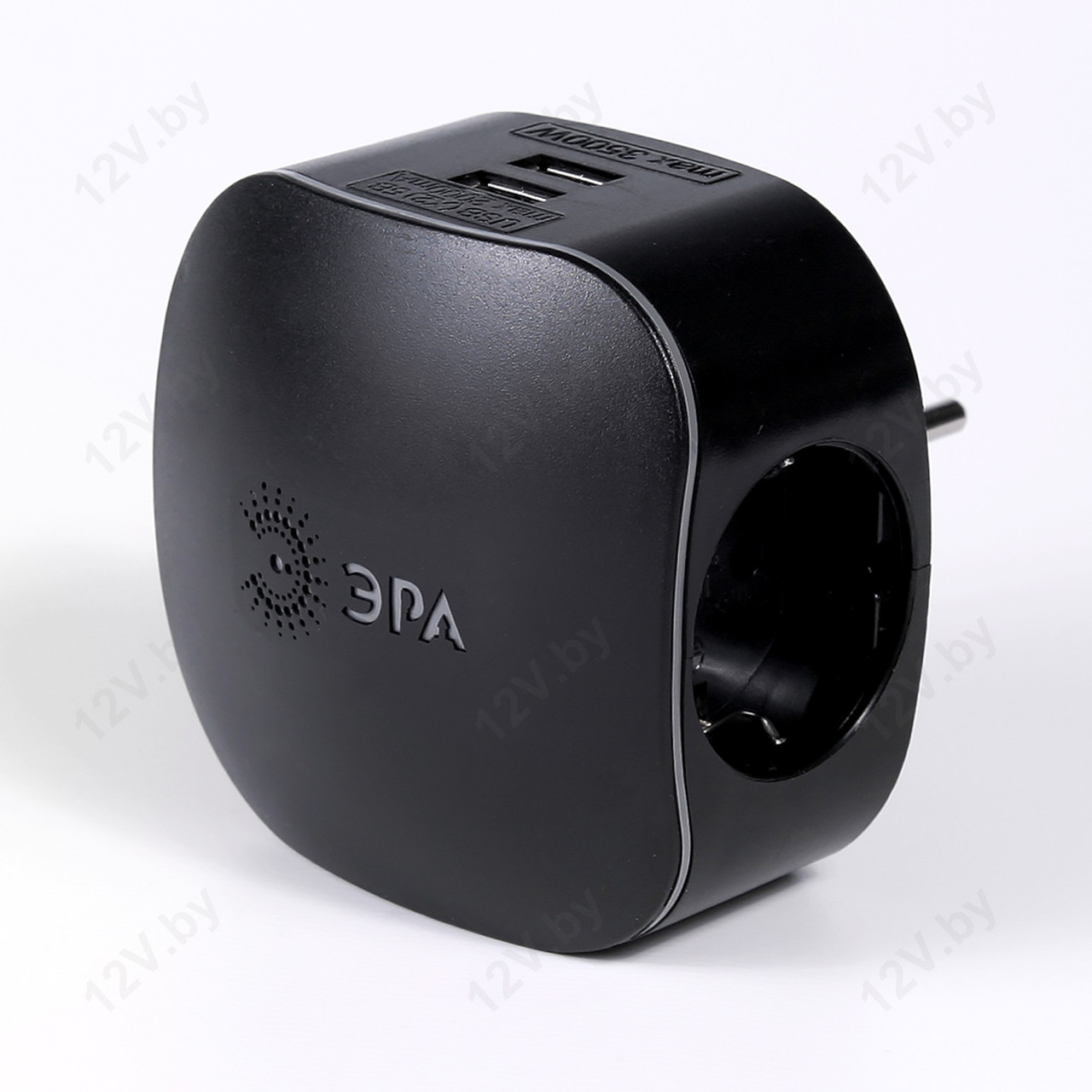 Разветвитель на 3 розетки + 2 USB с заземлением со шторками 16А чёрный