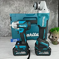 Набор аккумуляторных инструментов Makita 2 в 1 (болгарка, гайковерт, 2 АКБ 4 А/ч, кейс) Аналог