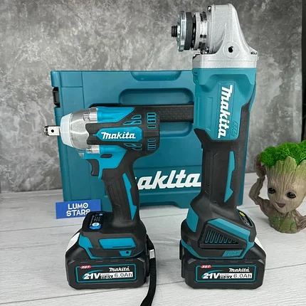 Набор аккумуляторных инструментов Makita 2 в 1 (болгарка, гайковерт, 2 АКБ 4 А/ч, кейс) Аналог, фото 2