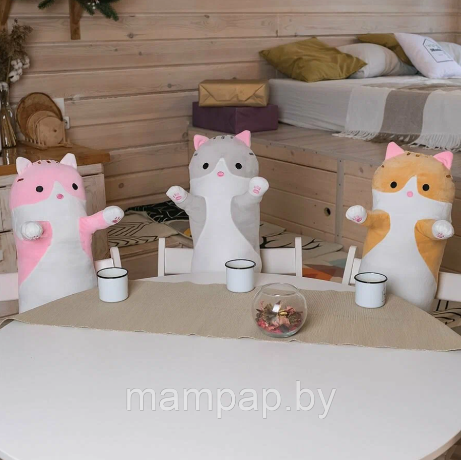 Мягкая игрушка КОТ БАТОН 110 см- Игрушка подушка обнимашка антистресс РЫЖИЙ СЕРЫЙ РОЗОВЫЙ
