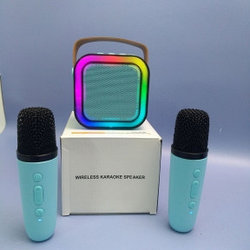 Музыкальная беспроводная колонка К-12 (2 микрофона) Colorful karaoke sound system (синяя)