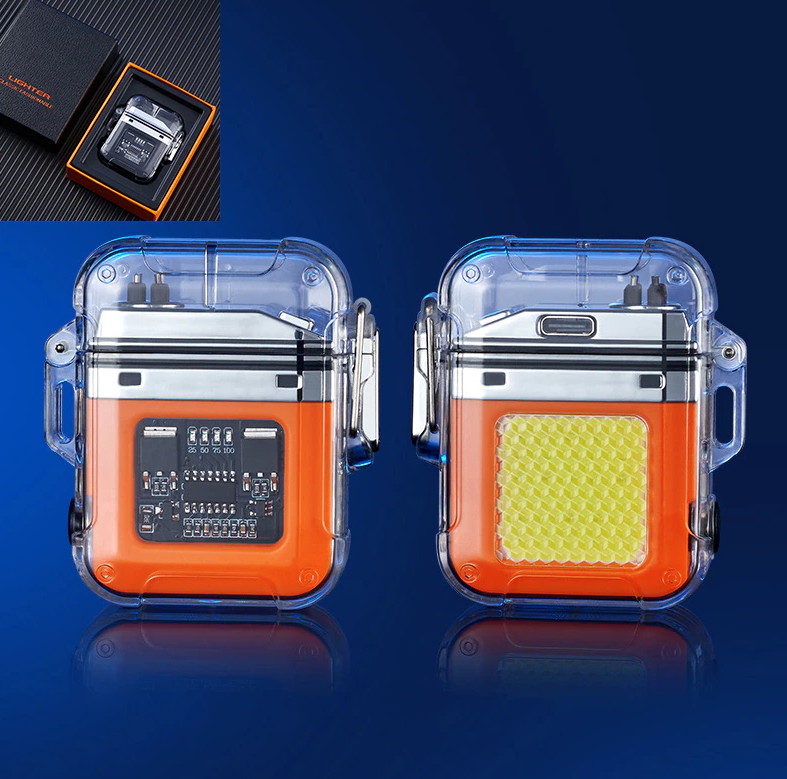 Электронная водонепроницаемая пьезо зажигалка - фонарик с USB зарядкой LIGHTER (подарочная упаковка),оранжевая
