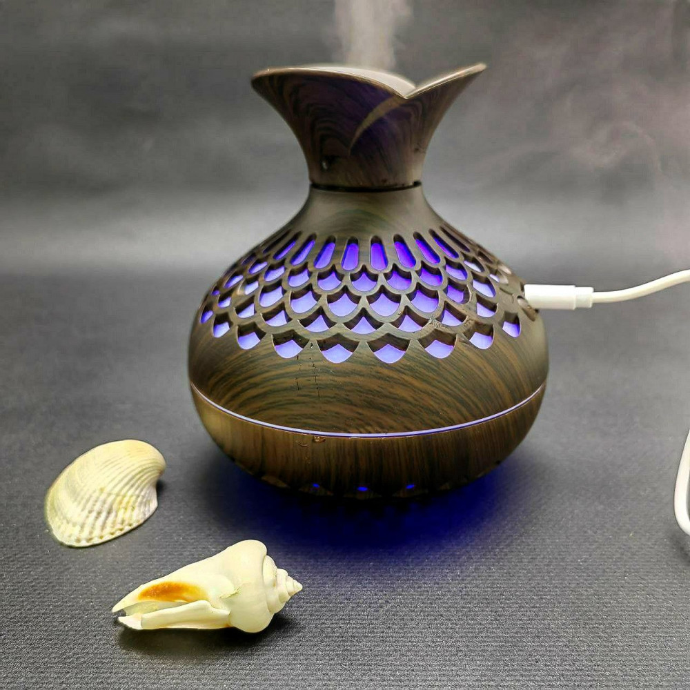 Увлажнитель (аромадиффузор) воздуха Flower Humidifier SX-E342 с функцией ночника 300 ml Темное дерево