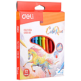 Фломастеры DELI ColoRun, 12 цветов, с вентилируемым колпачком, 12 шт, коробка с подвесом, фото 3