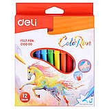 Фломастеры DELI ColoRun, 12 цветов, с вентилируемым колпачком, 12 шт, коробка с подвесом, фото 2