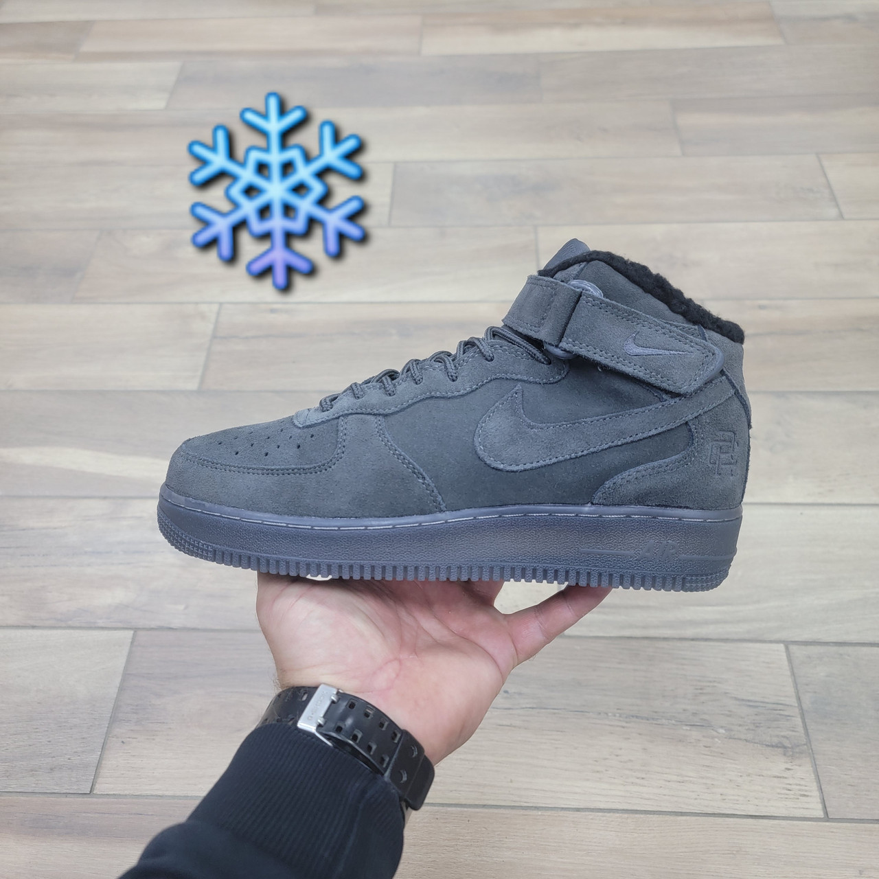 Кроссовки Nike Air Force 1 Mid Dark Gray с мехом