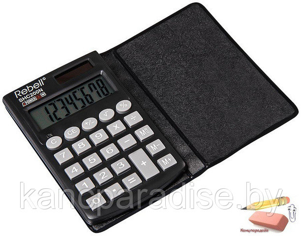 Калькулятор Rebell-SHC200N BX/RE-SHC208 BX, 8-разрядный, карманный, черный, арт.RE-SHC200N BX/RE-SHC208