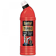 Средство для прочистки труб Sanfor TURBO, гель, хлор, щелочное, 750мл, арт. 21622