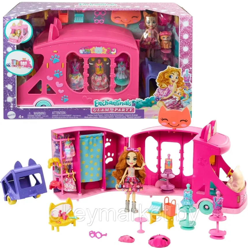Игровой набор Mattel Enchantimals Большая машина с куклой-кошкой и питомцем, фото 2