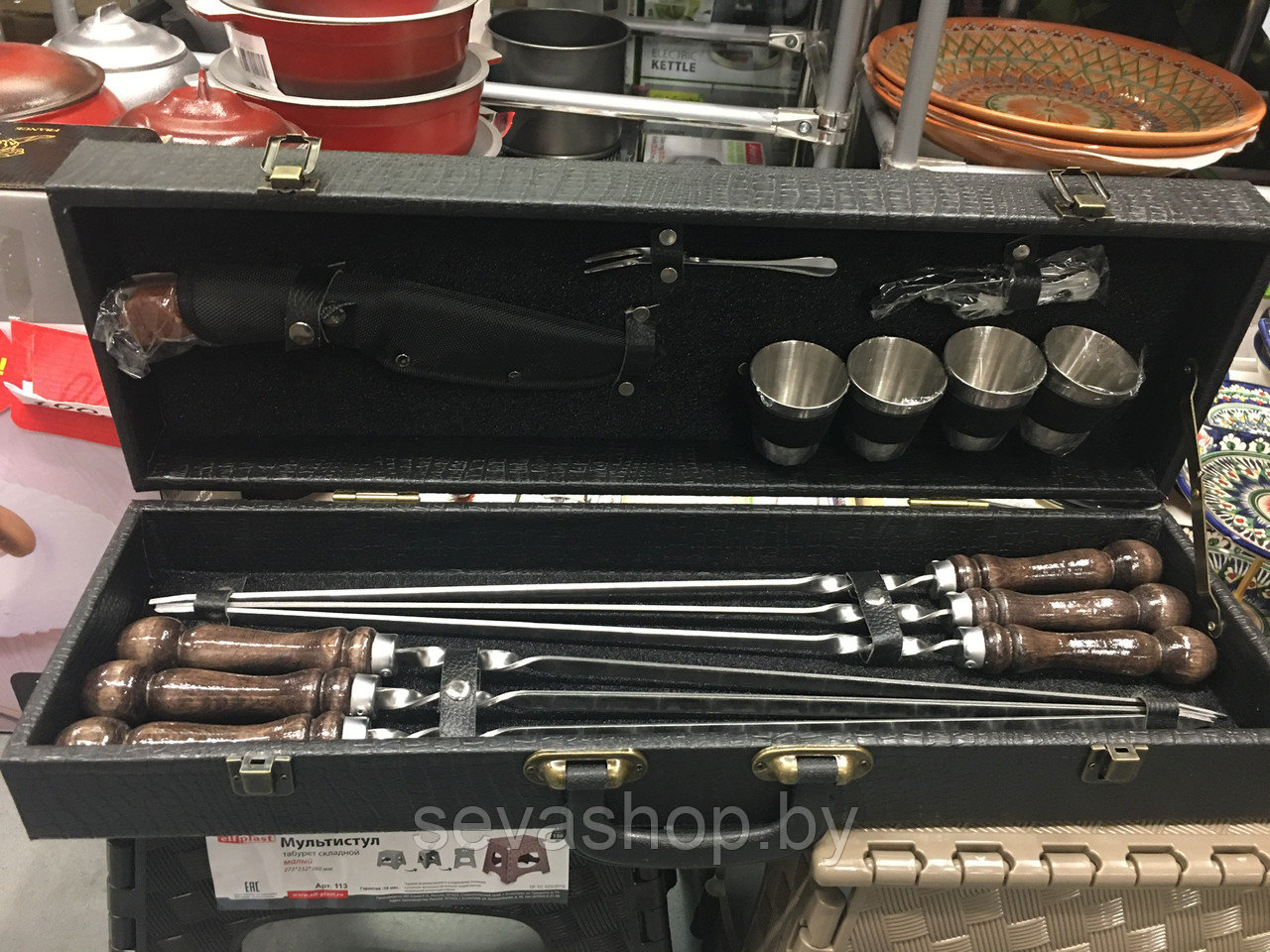 Набор с шампурами подарочный "Ворон" в кейсе из эко-кожи Кизляр Россия 15 предметов