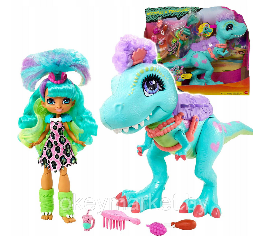 Игровой набор Cave Club Пещерный Клуб с куклой Рокелль и тиранозавром GTL69