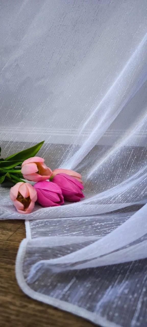 Тюль Лён дождик белый