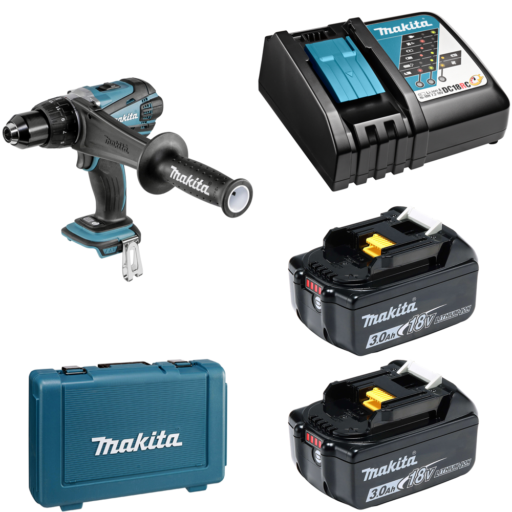 Дрель-шуруповерт Makita DDF458RFE (91 Нм, патрон металл, 2 АКБ 3 Ач, кейс)