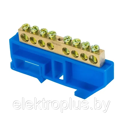 Шина "0" N (8х12мм) _8 отверстий латунь синий изолятор на DIN-рейку EKF PROxima, фото 2