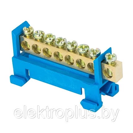 Шина "0" N (6х9мм) _8 отверстий латунь синий изолятор тип "Стойка" на DIN-рейку EKF PROxima, фото 2