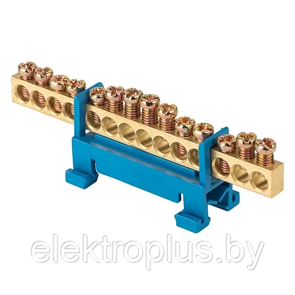 Шина "0" N (6х9мм) 14 отверстий латунь синий изолятор тип "Стойка" на DIN-рейку EKF PROxima, фото 2