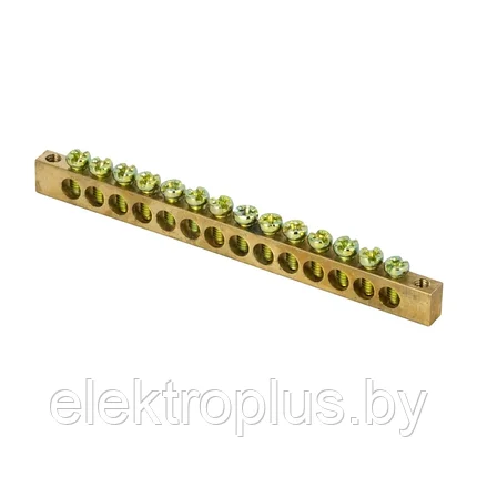 Шина PEN "ноль-земля" (6х9мм) 14 отверстий латунь крепеж по краям EKF PROxima, фото 2