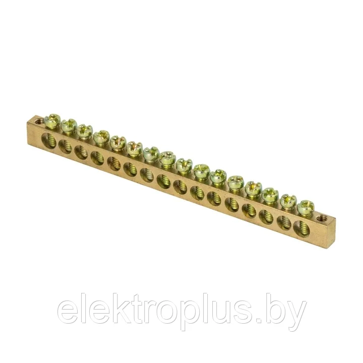 Шина PEN "ноль-земля" (6х9мм) 16 отверстий латунь крепеж по краям EKF PROxima