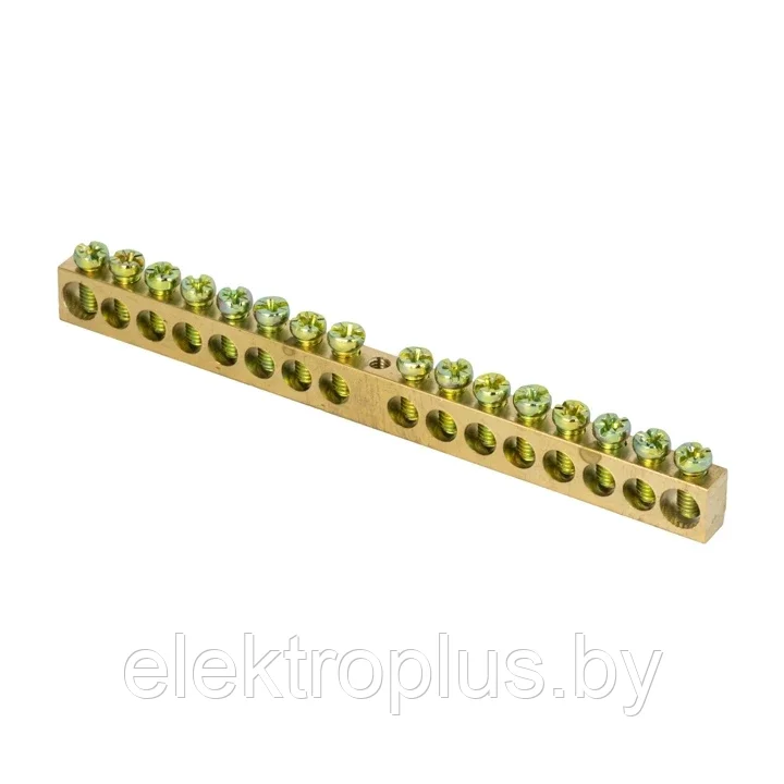 Шина PEN "ноль-земля" (8х12мм) 16 отверстий латунь крепеж по центру EKF PROxima