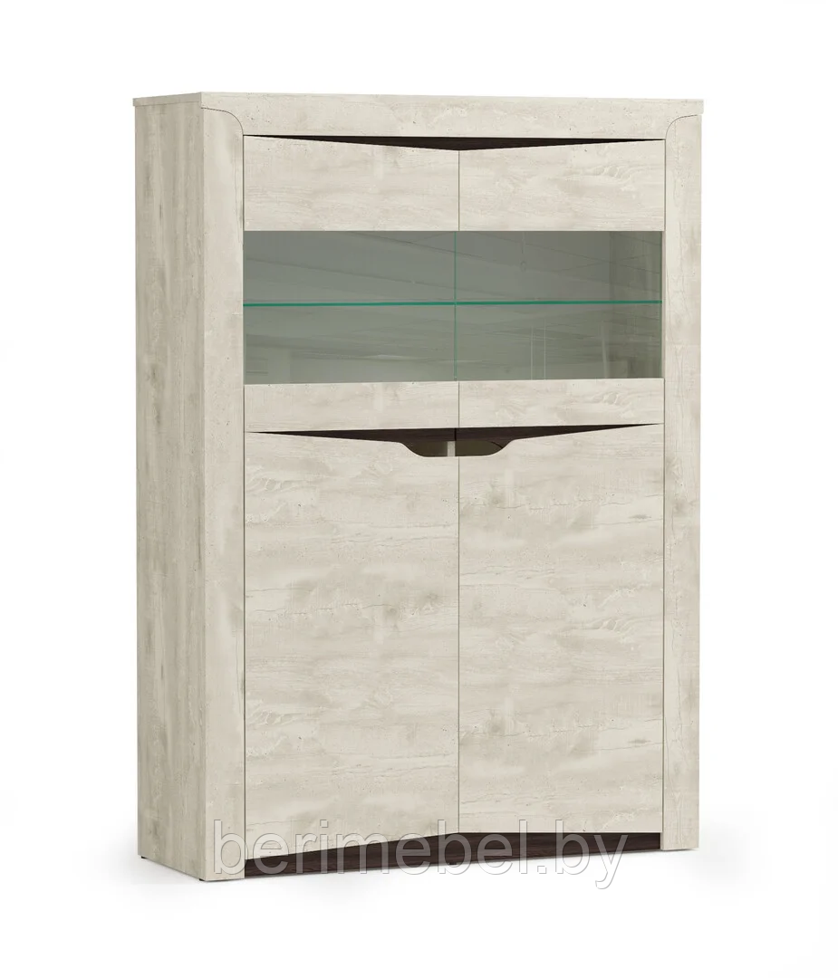 Шкаф ком комбинированный 33.15 Лючия бетон пайн белый/венге/стекло Олмеко