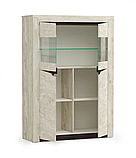 Шкаф ком комбинированный 33.15 Лючия бетон пайн белый/венге/стекло Олмеко, фото 2