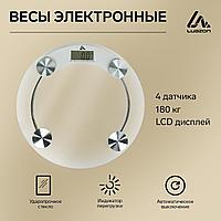 Весы напольные до 180кг электронные 1хCR2032, стекло, белые Luazon LVE-001