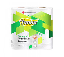 Бумага туалетная двухслойная на втулке 1*4 рулона 69м 2-слойная, тиснение, белая Премиум