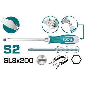 Отвертка шлицевая SL8 200 мм ударная TOTAL THGS82006, фото 2