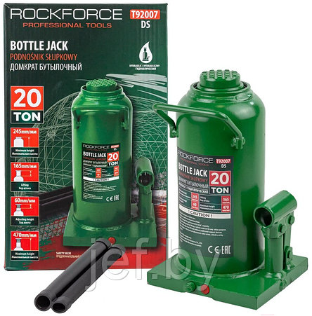 Домкрат гидравлический бутылочный 20т ROCKFORCE RF-T92007(DS), фото 2