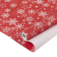 Упаковочная бумага Крафт (0,7х9 м) Снежинка, белый/красный (арт.73283)